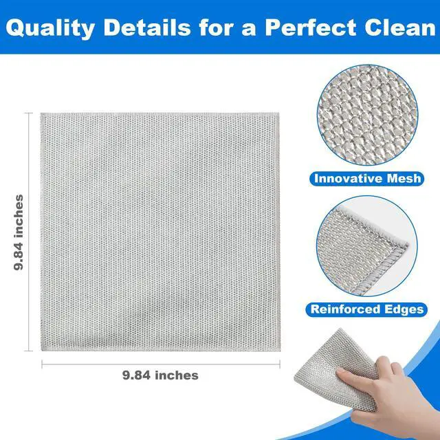 Alt view image 3 of 7 - Multipurpose Non-Scratch Wire Dishwashing Rag for Wet and Dry, Reusable Cleaning Cloths, Scrubbing Pads for Dishes, Glass, Stainless Steel - 5 Pack