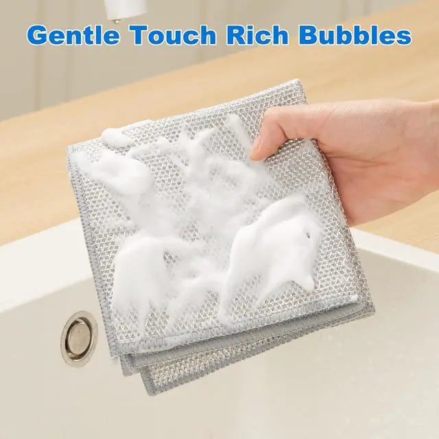 Alt view image 4 of 7 - Multipurpose Non-Scratch Wire Dishwashing Rag for Wet and Dry, Reusable Cleaning Cloths, Scrubbing Pads for Dishes, Glass, Stainless Steel - 5 Pack
