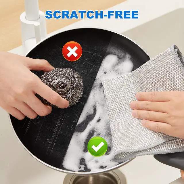 Alt view image 6 of 7 - Multipurpose Non-Scratch Wire Dishwashing Rag for Wet and Dry, Reusable Cleaning Cloths, Scrubbing Pads for Dishes, Glass, Stainless Steel - 5 Pack