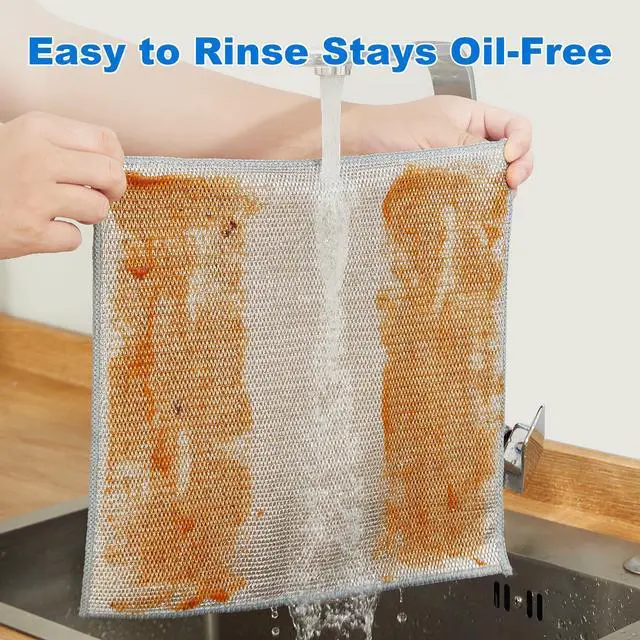 Alt view image 7 of 7 - Multipurpose Non-Scratch Wire Dishwashing Rag for Wet and Dry, Reusable Cleaning Cloths, Scrubbing Pads for Dishes, Glass, Stainless Steel - 5 Pack