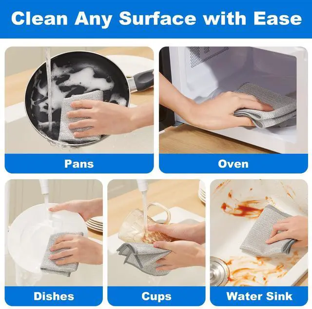 Alt view image 2 of 7 - Multipurpose Non-Scratch Wire Dishwashing Rag for Wet and Dry, Reusable Cleaning Cloths, Scrubbing Pads for Dishes, Glass, Stainless Steel - 5 Pack