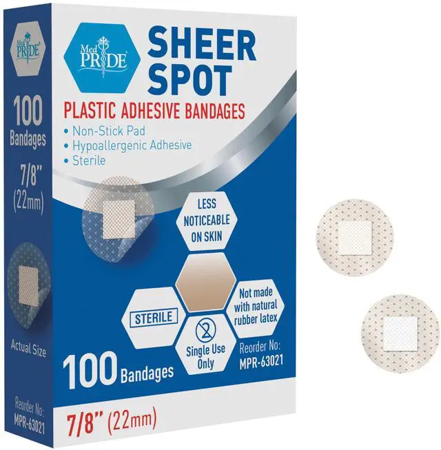 Main image of Sterile Round Clear Spot Bandages,Hypoallergenic,7/8 in,100-Count