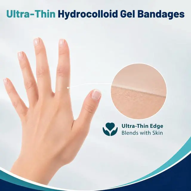 Alt view image 6 of 7 - Ultra-Thin Hydrocolloid Gel Bandages for Advanced Healing, 30 Count Assorted Sizes, Waterproof Hydrocolloid Dressings for Minor Cuts, Scrapes, Blisters and Burns, Invisible Daily Protection