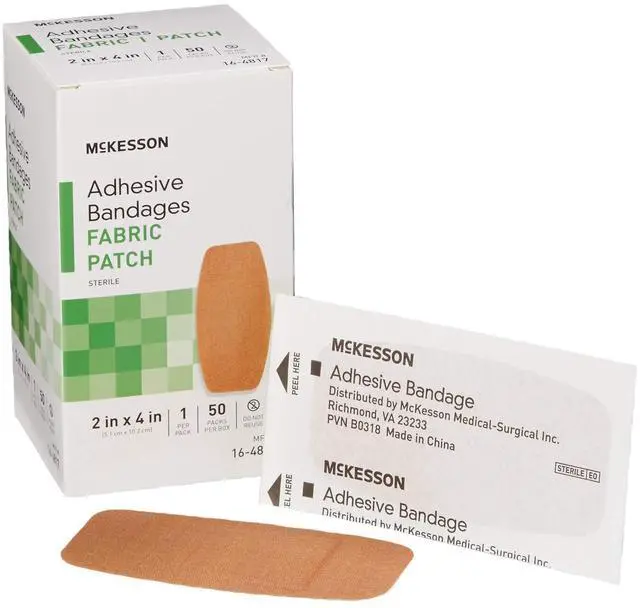 Main image of Adhesive Bandages, Sterile, Fabric, Tan, 2 x 4 in, 50 ct