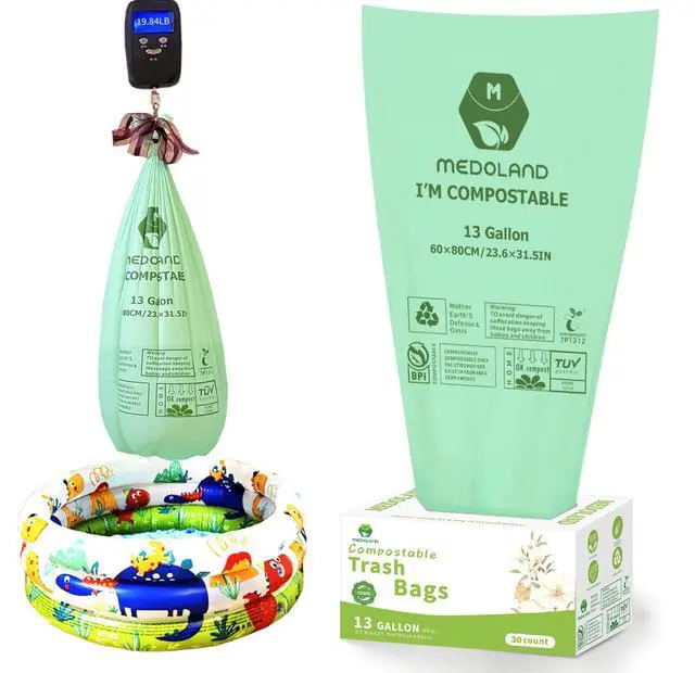 Alt view image 3 of 7 - BPI Certified Compostable Trash Bags 13Gallon (30 Count) - 3X Thicker Than Regular, Leak & Tear Resistant for Kitchen/Garden/Food Waste, 90-Day Breakdown in Home/Industrial Use, 0.91mils Plant-Based