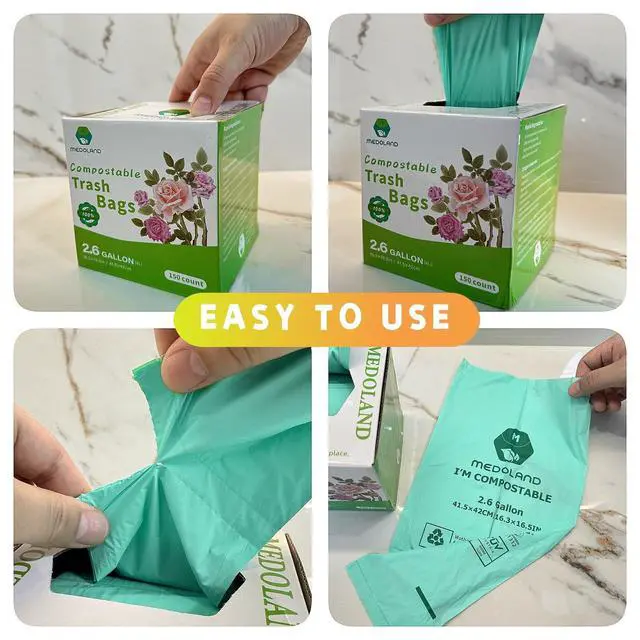 Alt view image 4 of 7 - BPI Certified Compostable Trash Bags 13Gallon (30 Count) - 3X Thicker Than Regular, Leak & Tear Resistant for Kitchen/Garden/Food Waste, 90-Day Breakdown in Home/Industrial Use, 0.91mils Plant-Based
