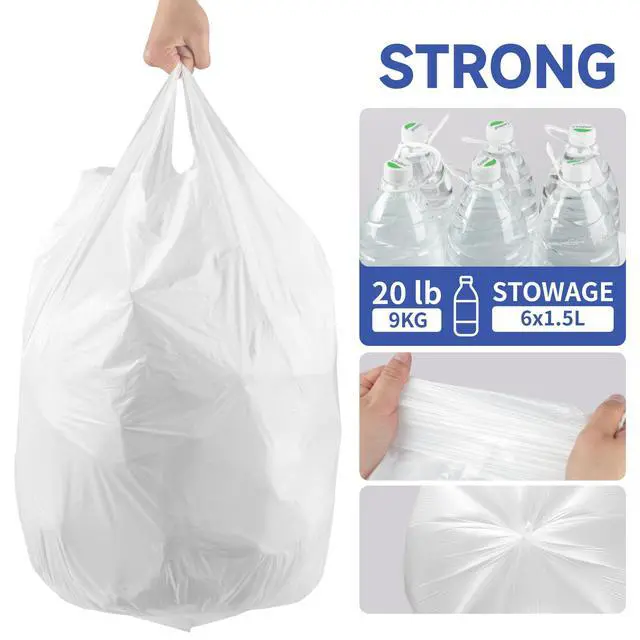 Alt view image 4 of 7 - Small Trash Bags with Handles - Ocean Plastic Upcycling - Plastic Garbage Bags, Can Bin & Waste Basket Liner for Kitchen, Bathroom, Office and Pets, 13 Gallon 20 Count White