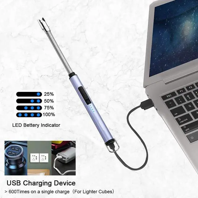 Alt view image 6 of 7 - Electric Arc Candle Lighter Flameless Rechargeable USB Long Lighter for Candle Cooking BBQs Fireworks Blue