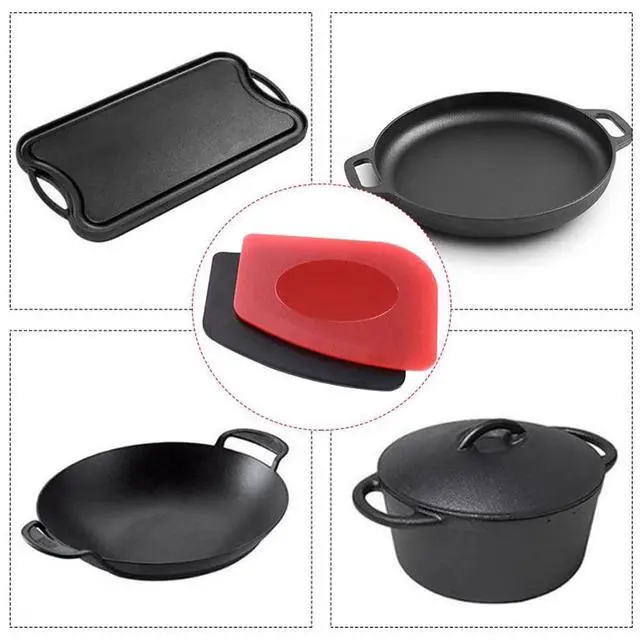 Alt view image 5 of 6 - 316 Upgraded Chainmail Scrubber with Silicone Handle Cast Iron Cleaner for Cast Iron Grill Pan Skillet Wok Bakeware Ergonomic to Hold Easy to Use Dishwasher Safe, Scrubber + Scraper + Towel (Red)