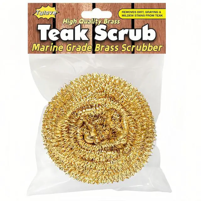 Main image of Marine Grade Brass Teak Scrubber not Cheap Stainless Steel Scrub Scouring Pad | Gentle Non-Scratch Deck | Rustproof | Premium Yacht Wood Restorer - Refinish Wood Furniture & Boat Teak