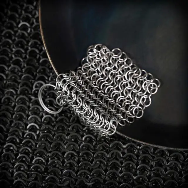 Alt view image 4 of 7 - Cast Iron Scrubber 316 Stainless Steel Skillet Cleaner 3.9"x3.9" Chainmail Scrubber Chain Mail Scrub with Hanging Ring for Cast Iron Pre-Seasoned Pans, BBQ Grills Cookware Utensils Cleaning
