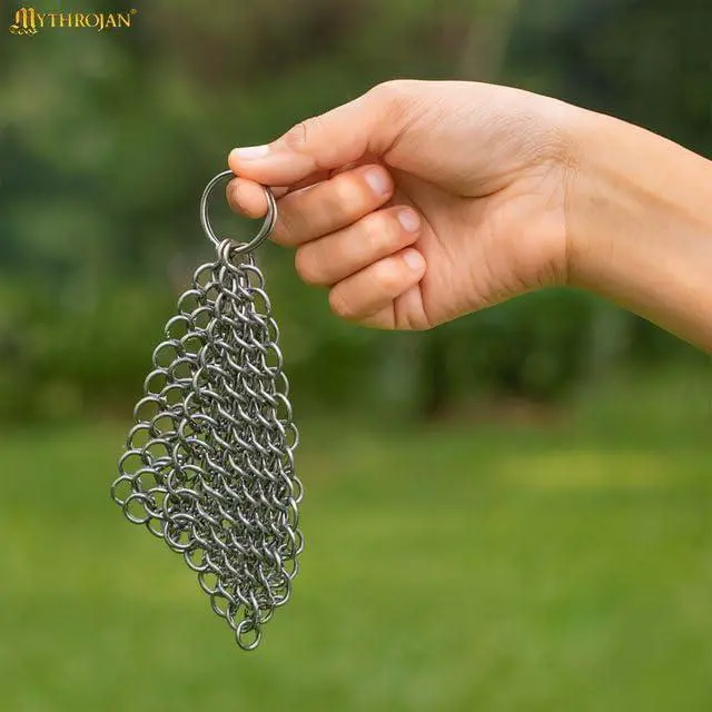 Alt view image 5 of 7 - Cast Iron Scrubber 316 Stainless Steel Skillet Cleaner 3.9"x3.9" Chainmail Scrubber Chain Mail Scrub with Hanging Ring for Cast Iron Pre-Seasoned Pans, BBQ Grills Cookware Utensils Cleaning