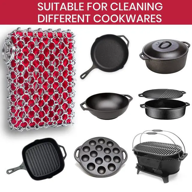 Alt view image 7 of 7 - Cast Iron Scrubber Chainmail - 316L Cast Iron Cleaner Scrubber and Bamboo Cloth Set - Chain Mail Scrubber - Stainless Steel Chainmail Scrubber for Skillet, Pan, Dutch Oven - Essential Accessory