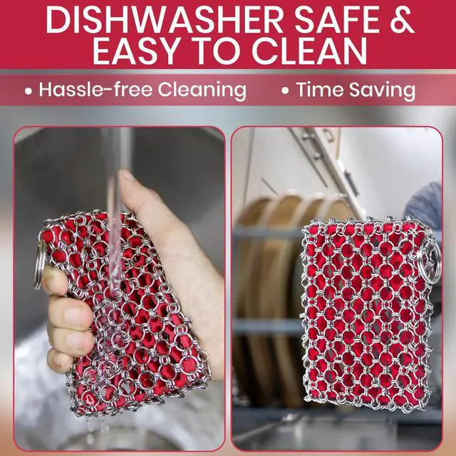 Alt view image 6 of 7 - Cast Iron Scrubber Chainmail - 316L Cast Iron Cleaner Scrubber and Bamboo Cloth Set - Chain Mail Scrubber - Stainless Steel Chainmail Scrubber for Skillet, Pan, Dutch Oven - Essential Accessory
