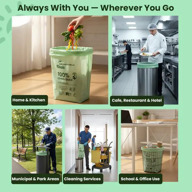 Alt view image 7 of 7 - 13 Gallon Compostable Trash Bags, BPI Certified & OK Compost & ASTM D6400, Tall Kitchen Garbage Bags, 30 Count, 0.9 Mil Extra Strong, Leak Proof, Easy Tie Handles, Unscented