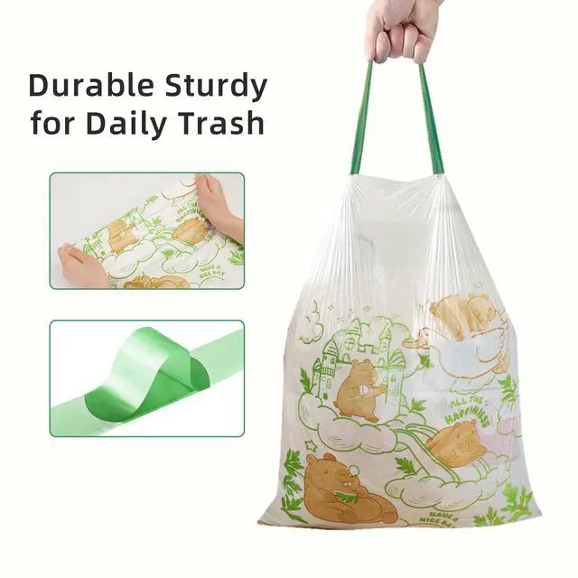 Alt view image 4 of 7 - 13 Gallon Trash Bags with Printed Design and Drawstring, Leakproof and Odor Control Garbage Bags Tall Kitchen, Tear-Resistant Kitchen Trash Bags for Home, Portable Garbage Bags, 50 Count