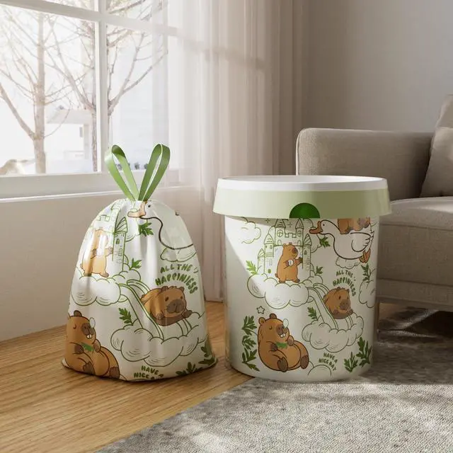 Alt view image 2 of 7 - 13 Gallon Trash Bags with Printed Design and Drawstring, Leakproof and Odor Control Garbage Bags Tall Kitchen, Tear-Resistant Kitchen Trash Bags for Home, Portable Garbage Bags, 50 Count