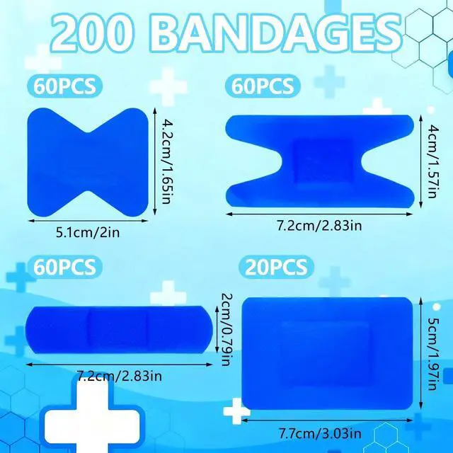 Alt view image 4 of 6 - 200 Pcs Waterproof Blue Bandaids, 4 Shapes Food Service Blue Detectable Adhesive Flexible Bandages with Quilt-Aid Pad, Breathable Bandaids for Catering Wound Care and Protection