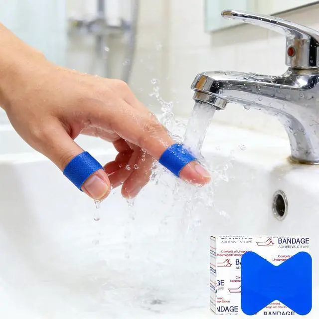 Alt view image 2 of 6 - 200 Pcs Waterproof Blue Bandaids, 4 Shapes Food Service Blue Detectable Adhesive Flexible Bandages with Quilt-Aid Pad, Breathable Bandaids for Catering Wound Care and Protection