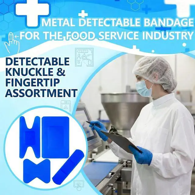 Alt view image 6 of 6 - 200 Pcs Waterproof Blue Bandaids, 4 Shapes Food Service Blue Detectable Adhesive Flexible Bandages with Quilt-Aid Pad, Breathable Bandaids for Catering Wound Care and Protection