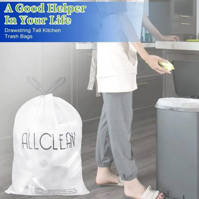 Alt view image 2 of 7 - 10 Gallon Trash Bags, Ultra-Strong Unscented Heavy-Duty Medium Drawstring Garbage Bags, Bin Liners for Kitchen, Office, Yard, Bathroom Trash Cans (30 Count)
