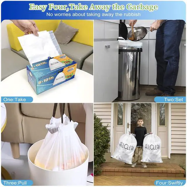 Alt view image 6 of 7 - 10 Gallon Trash Bags, Ultra-Strong Unscented Heavy-Duty Medium Drawstring Garbage Bags, Bin Liners for Kitchen, Office, Yard, Bathroom Trash Cans (30 Count)