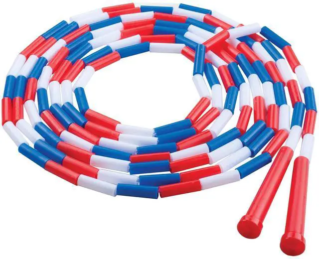 Main image of Classic Plastic Segmented Beaded Jump Ropes - Phys. Ed, Gym, Fitness and Recreational Use, 16'L, Red/White/Blue