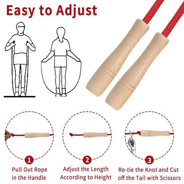 Alt view image 2 of 5 - Jump Rope for Kids, Adjustable Toddler Skipping Rope with Wooden Handle, 8.5ft Child Jumping rope for Girls and Boys Workout Outdoor Activity (Red)