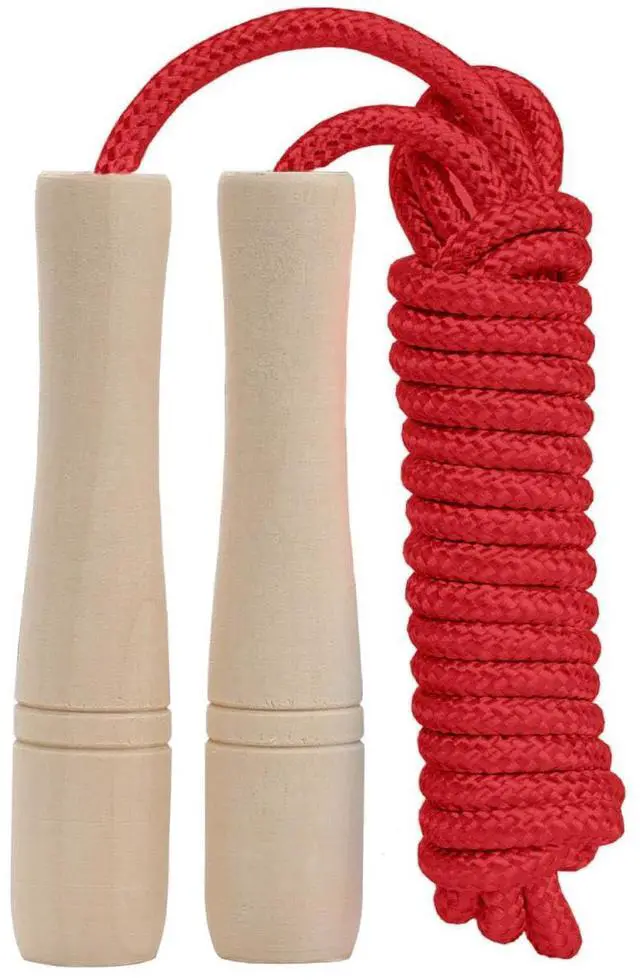 Main image of Jump Rope for Kids, Adjustable Toddler Skipping Rope with Wooden Handle, 8.5ft Child Jumping rope for Girls and Boys Workout Outdoor Activity (Red)