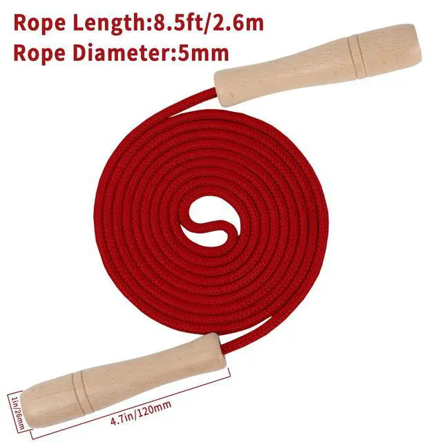 Alt view image 5 of 5 - Jump Rope for Kids, Adjustable Toddler Skipping Rope with Wooden Handle, 8.5ft Child Jumping rope for Girls and Boys Workout Outdoor Activity (Red)