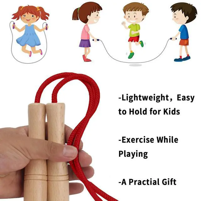 Alt view image 4 of 5 - Jump Rope for Kids, Adjustable Toddler Skipping Rope with Wooden Handle, 8.5ft Child Jumping rope for Girls and Boys Workout Outdoor Activity (Red)