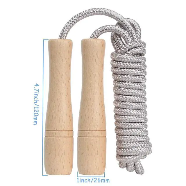 Alt view image 3 of 7 - Jump Rope Kids,8.5ft Adjustable Cotton Skipping Rope with Wooden Handle for Boys and Girls Fitness Outdoor Exercise (Silver)