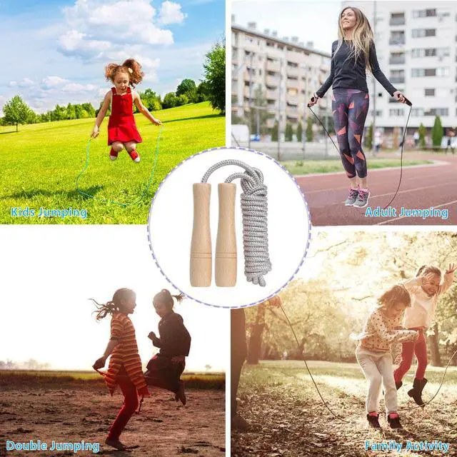 Alt view image 7 of 7 - Jump Rope Kids,8.5ft Adjustable Cotton Skipping Rope with Wooden Handle for Boys and Girls Fitness Outdoor Exercise (Silver)