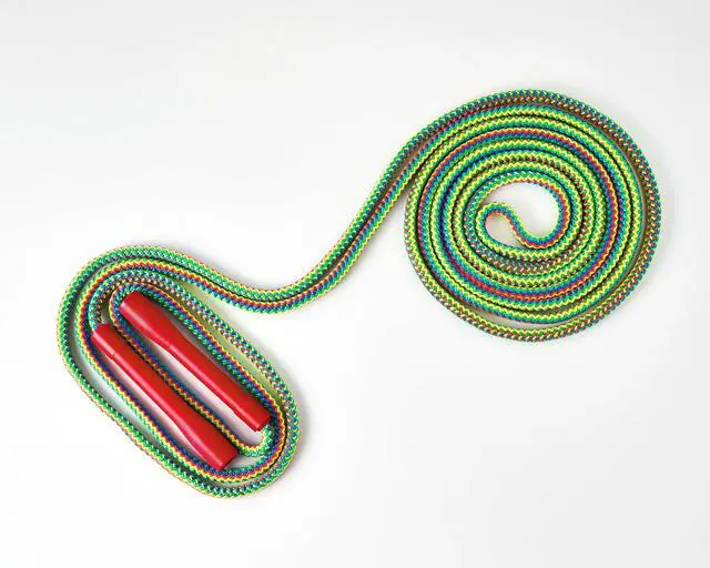 Alt view image 3 of 6 - 20FT LAON Korean Double Dutch Jump Rope, 20ft (6m) Long, Colorful Rainbow Braided Design Thick Rope with Non-Slip Handles, Skipping Rope for Adults,(Red, Green, Blue Handles) (Red)