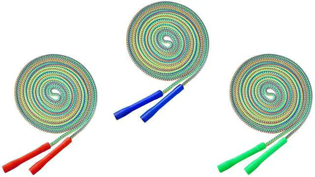 Alt view image 5 of 6 - 20FT LAON Korean Double Dutch Jump Rope, 20ft (6m) Long, Colorful Rainbow Braided Design Thick Rope with Non-Slip Handles, Skipping Rope for Adults,(Red, Green, Blue Handles) (Red)