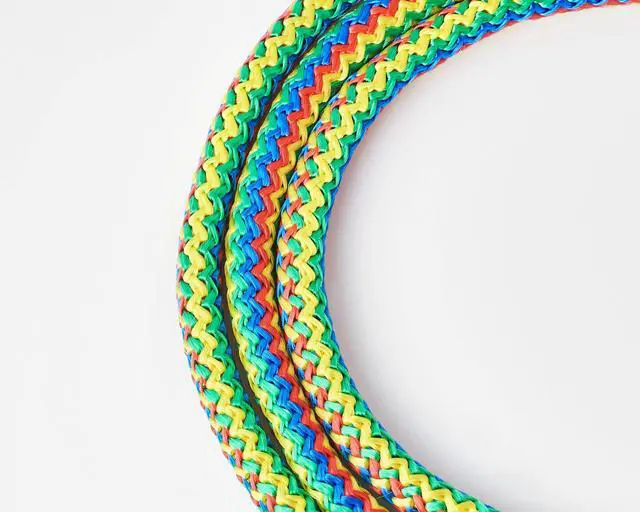Alt view image 4 of 6 - 20FT LAON Korean Double Dutch Jump Rope, 20ft (6m) Long, Colorful Rainbow Braided Design Thick Rope with Non-Slip Handles, Skipping Rope for Adults,(Red, Green, Blue Handles) (Red)