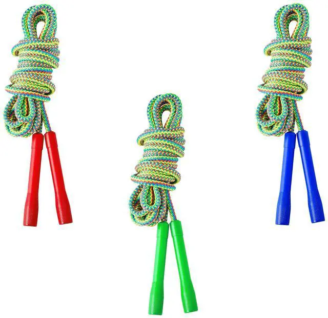 Alt view image 6 of 6 - 20FT LAON Korean Double Dutch Jump Rope, 20ft (6m) Long, Colorful Rainbow Braided Design Thick Rope with Non-Slip Handles, Skipping Rope for Adults,(Red, Green, Blue Handles) (Red)