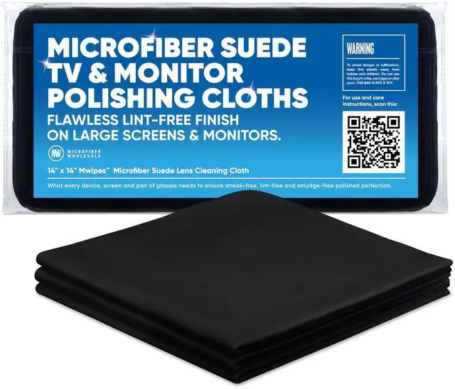 Main image of Premium TV Screen Cleaning Cloth Black | 14x14 | 3pk | Soft Microfiber Suede | XLarge Reusable | No Lint Scratch-Free Durable | Large TVs Monitors