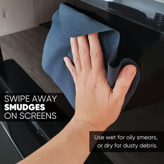 Alt view image 5 of 7 - Premium TV Screen Cleaning Cloth Black | 14x14 | 3pk | Soft Microfiber Suede | XLarge Reusable | No Lint Scratch-Free Durable | Large TVs Monitors