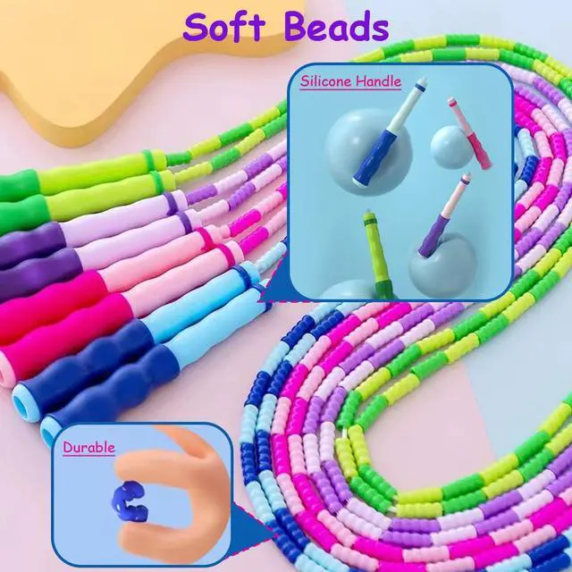 Alt view image 2 of 7 - 2 Pack Jump Rope for Kids Girls and Boys, Soft Beaded Jump Ropes, Adjustable Skipping Rope, Workout and Weight Loss,9.2Ft(Blue&Purple)