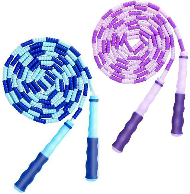 Main image of 2 Pack Jump Rope for Kids Girls and Boys, Soft Beaded Jump Ropes, Adjustable Skipping Rope, Workout and Weight Loss,9.2Ft(Blue&Purple)