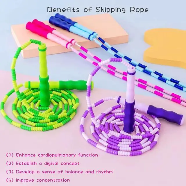 Alt view image 7 of 7 - 2 Pack Jump Rope for Kids Girls and Boys, Soft Beaded Jump Ropes, Adjustable Skipping Rope, Workout and Weight Loss,9.2Ft(Blue&Purple)