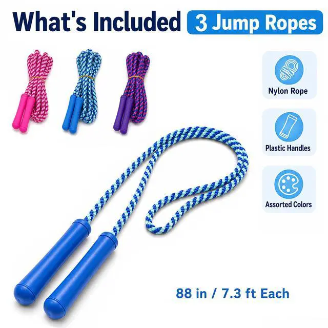 Alt view image 3 of 7 - Adjustable Size Colorful Jump Rope for Kids and Teens - Outdoor Indoor Fun Games Skipping Rope Exercise Fitness Activity and Party Favor - Assorted colors Pack of (3)