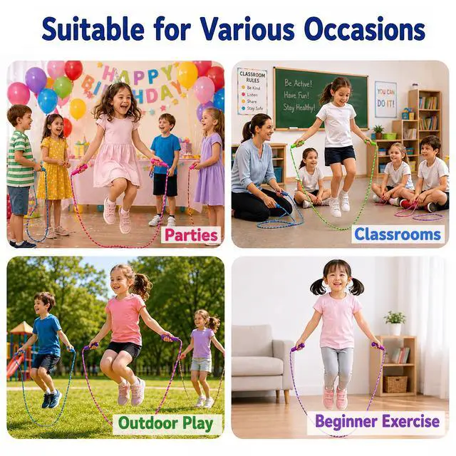 Alt view image 5 of 7 - Adjustable Size Colorful Jump Rope for Kids and Teens - Outdoor Indoor Fun Games Skipping Rope Exercise Fitness Activity and Party Favor - Assorted colors Pack of (3)