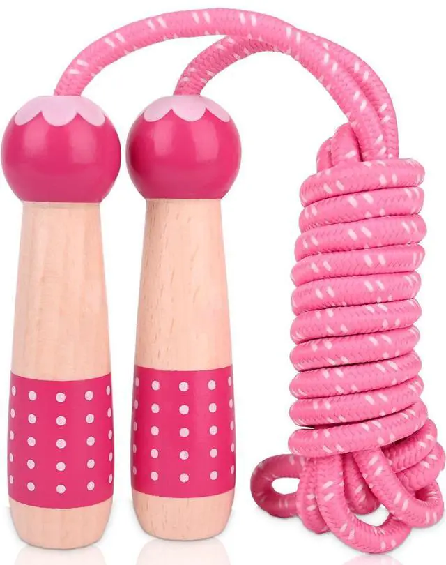 Main image of Jump Rope Kids, 7.2ft Children Adjustable Cotton Skipping Rope with Wooden Handle for Boys Girls Fitness Outdoor Activity Pink