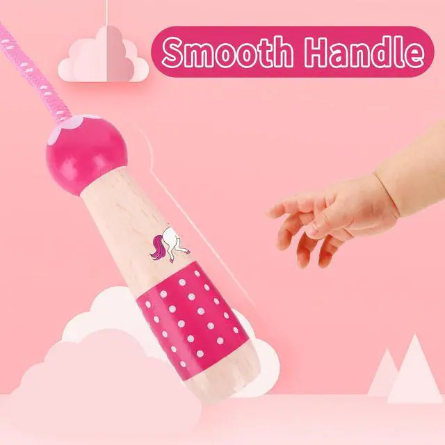 Alt view image 3 of 6 - Jump Rope Kids, 7.2ft Children Adjustable Cotton Skipping Rope with Wooden Handle for Boys Girls Fitness Outdoor Activity Pink