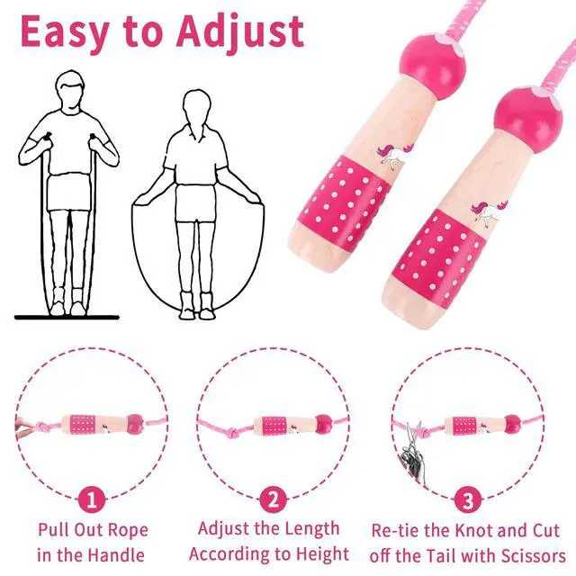 Alt view image 4 of 6 - Jump Rope Kids, 7.2ft Children Adjustable Cotton Skipping Rope with Wooden Handle for Boys Girls Fitness Outdoor Activity Pink