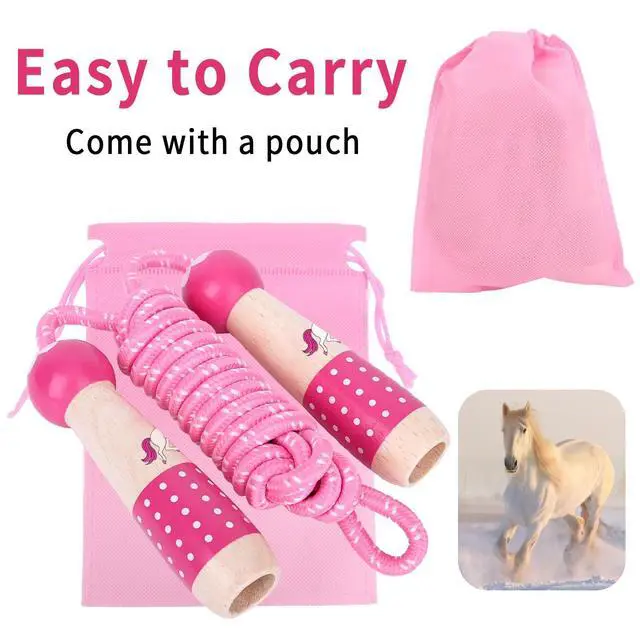 Alt view image 6 of 6 - Jump Rope Kids, 7.2ft Children Adjustable Cotton Skipping Rope with Wooden Handle for Boys Girls Fitness Outdoor Activity Pink