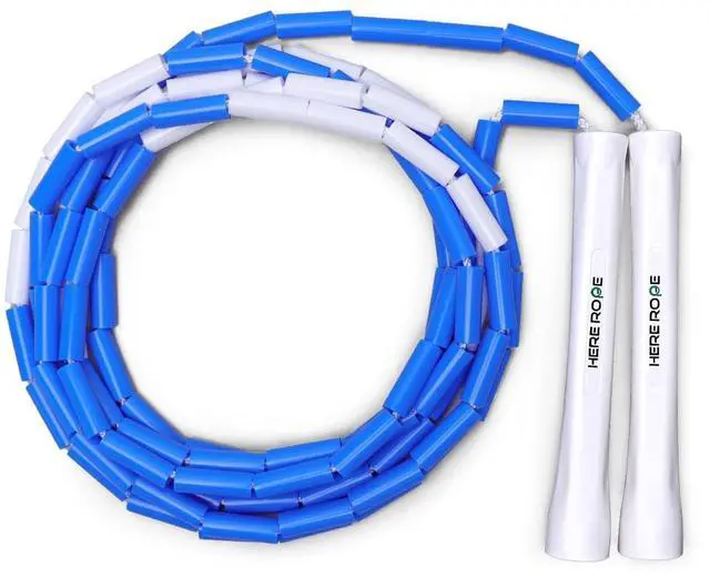 Main image of Adjustable Beaded Jump Rope For Adults, Kids, Hererope 10 ft Beaded Jump Rope With Unbreakable Handles & Shatterproof Beads for Enhanced Fitness Training (Blue)