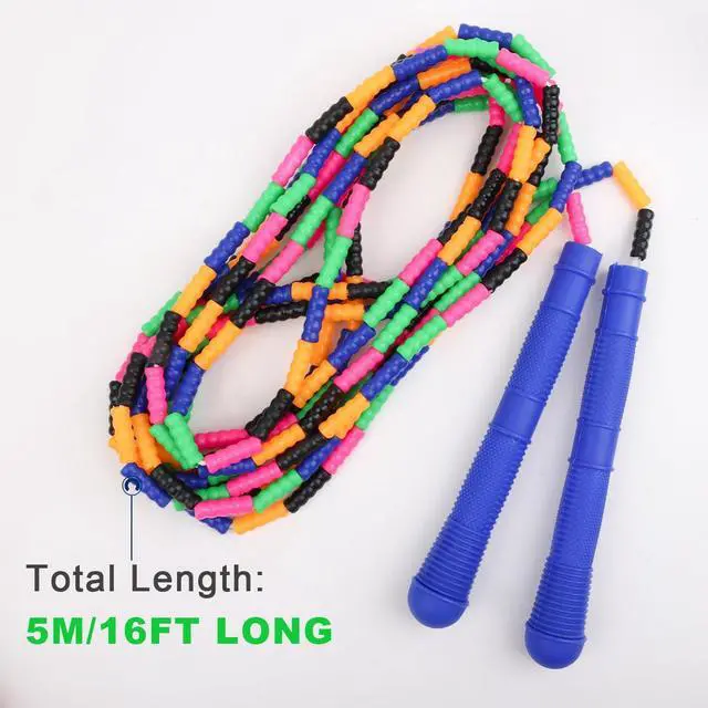 Alt view image 5 of 6 - 16 FT Long Jump Rope(1 PACK), Double Dutch Jump Ropes, Soft Beaded Skipping for Kids Adults, Plastic Segmented Long Enough for 4-5 Jumpers (Blue) (Blue)